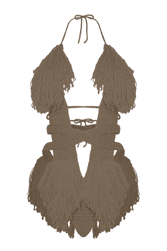 TANIJAY CROCHET ONE PIECE XS / Café Latte Hebe Crochet One Piece