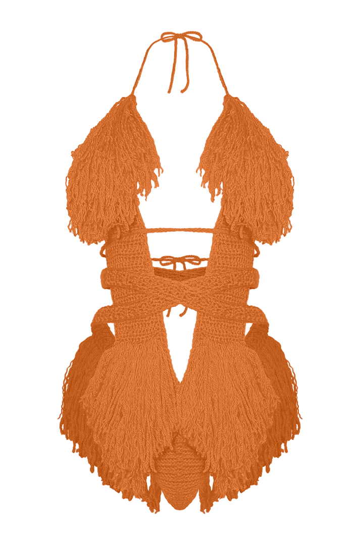 TANIJAY CROCHET ONE PIECE Pumpkin Hebe Crochet One Piece - XLarge