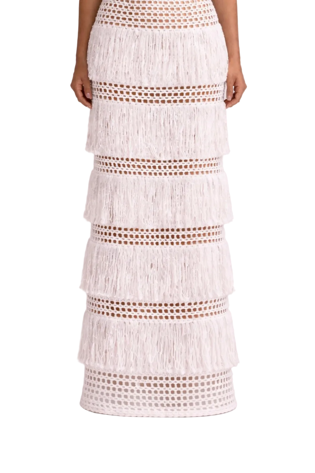 TANIJAY CROCHET Margaux Fringe Dress — White