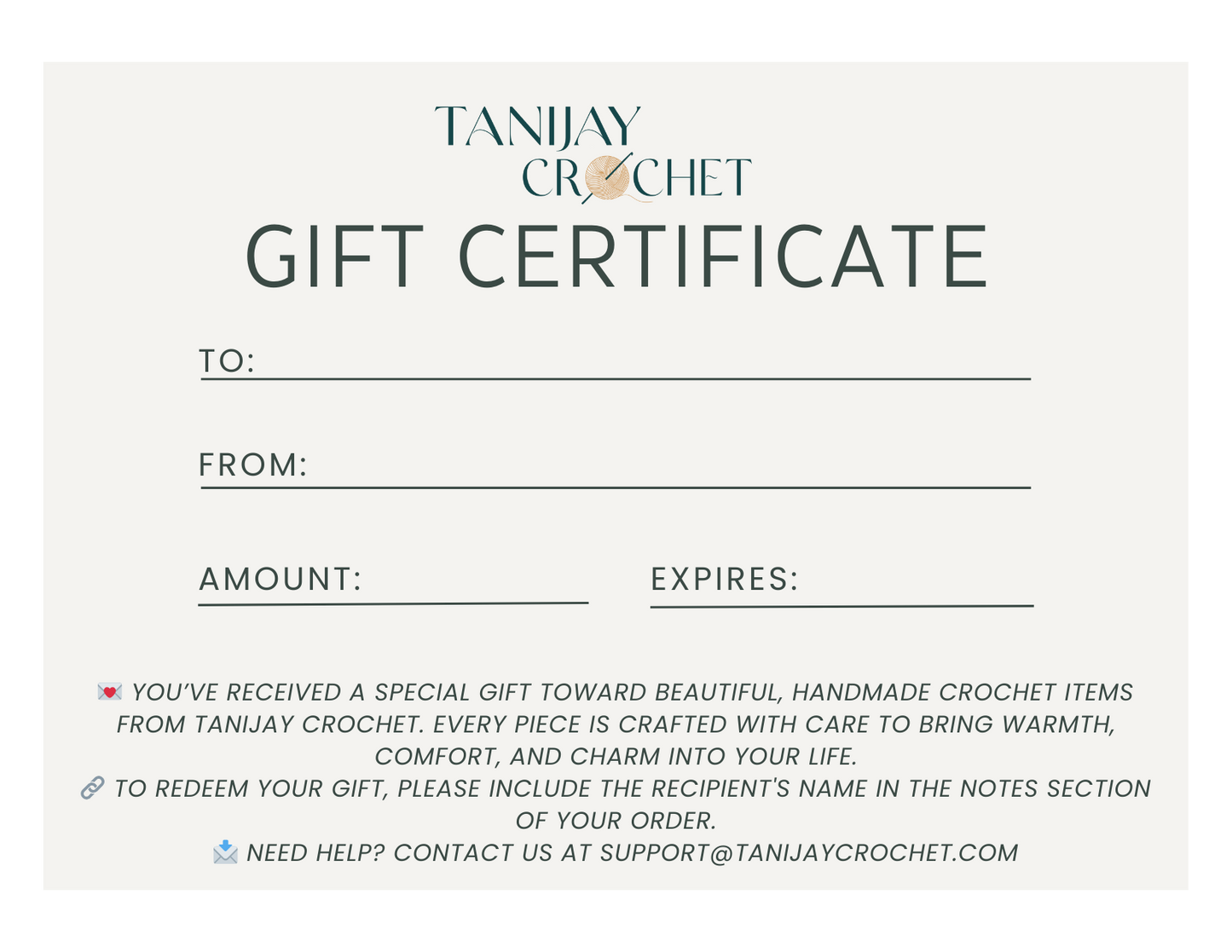 TANIJAY CROCHET Gift Cards TANIJAY CROCHET GIFT CARD