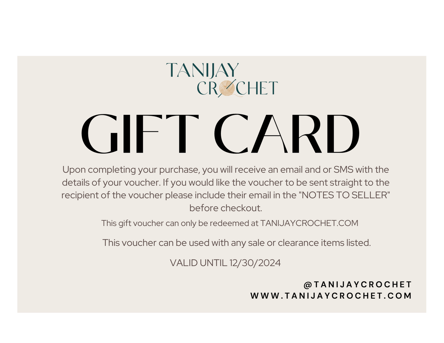 TANIJAY CROCHET Gift Cards TANIJAY CROCHET GIFT CARD