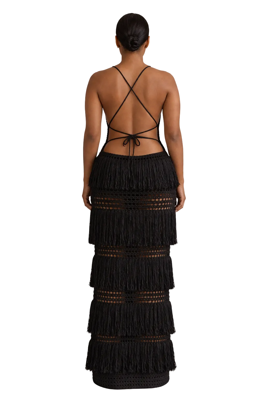 TANIJAY CROCHET The Margaux Fringe Crochet Dress - Black