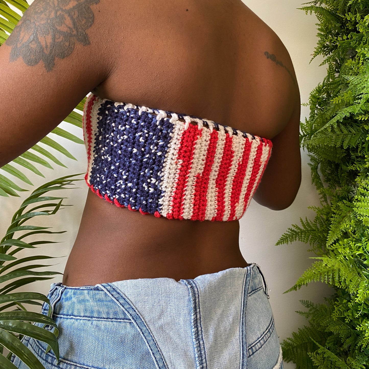 TANIJAY CROCHET Americana Print Crochet Tube Top