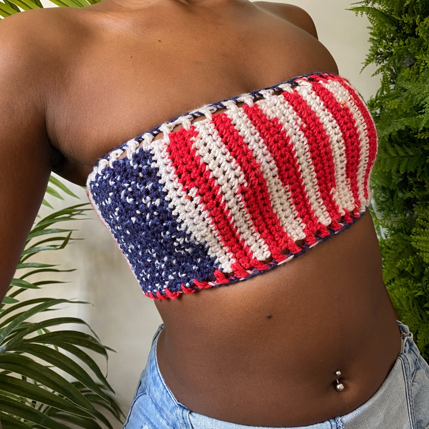 TANIJAY CROCHET Americana Print Crochet Tube Top