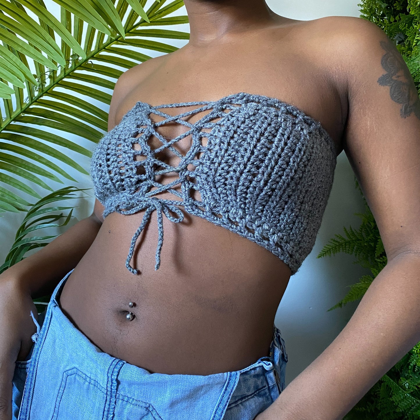 TANIJAY CROCHET TOP Gray Crochet Tube Top