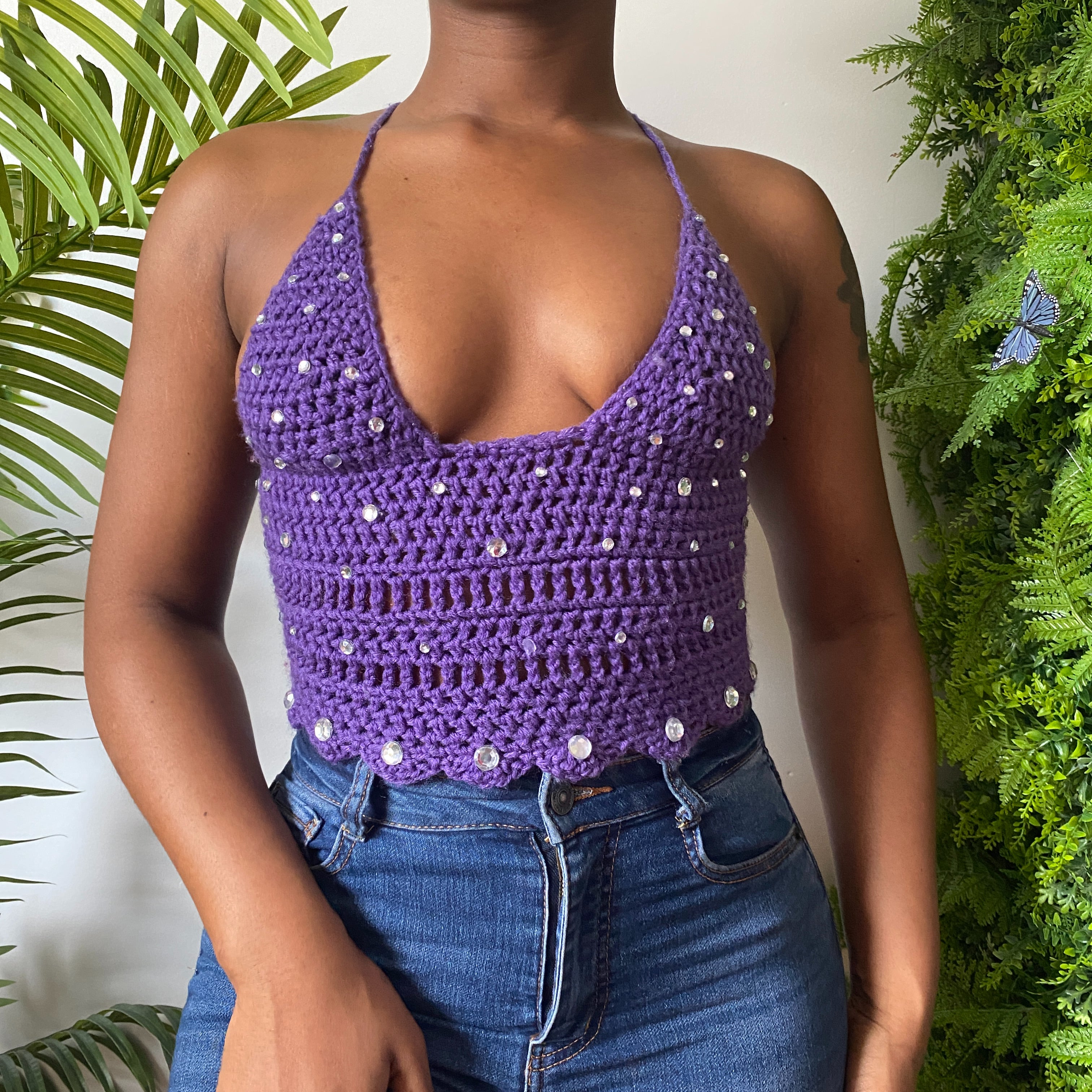 Purple Crochet Halter Top