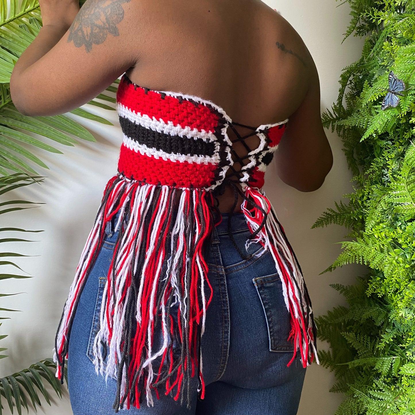 TANIJAY CROCHET Trinidad Print Crochet Fringe Tube Top