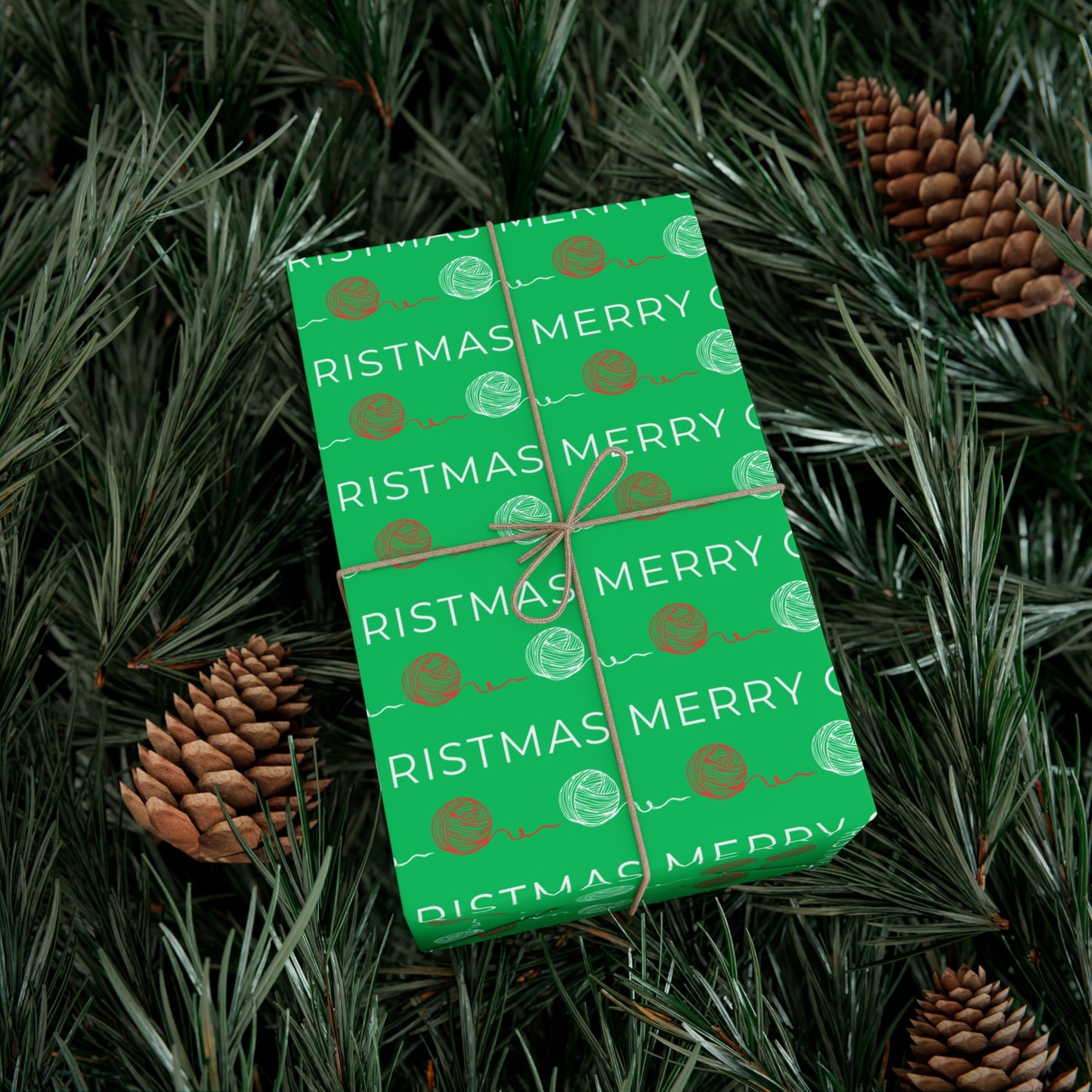 "Evergreen Bliss" Yarn-Inspired Wrapping Paper – Instant Download Single Design