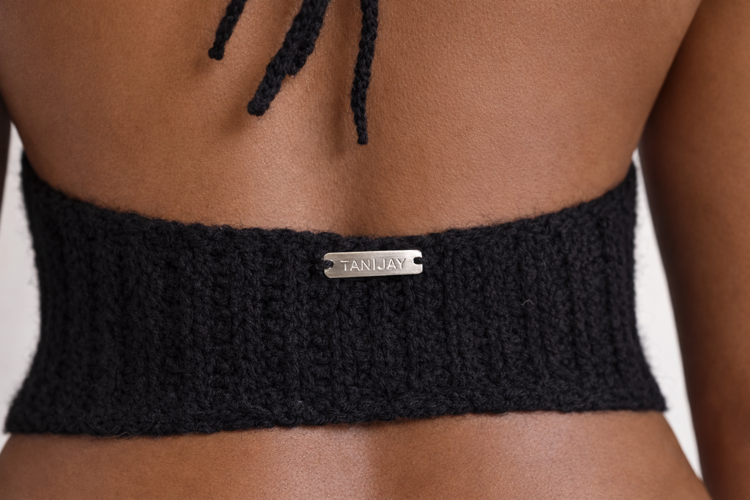 TANIJAY CROCHET READY TO SHIP Black Crochet Lace-Up Halter Top – Ready to Ship (Medium)