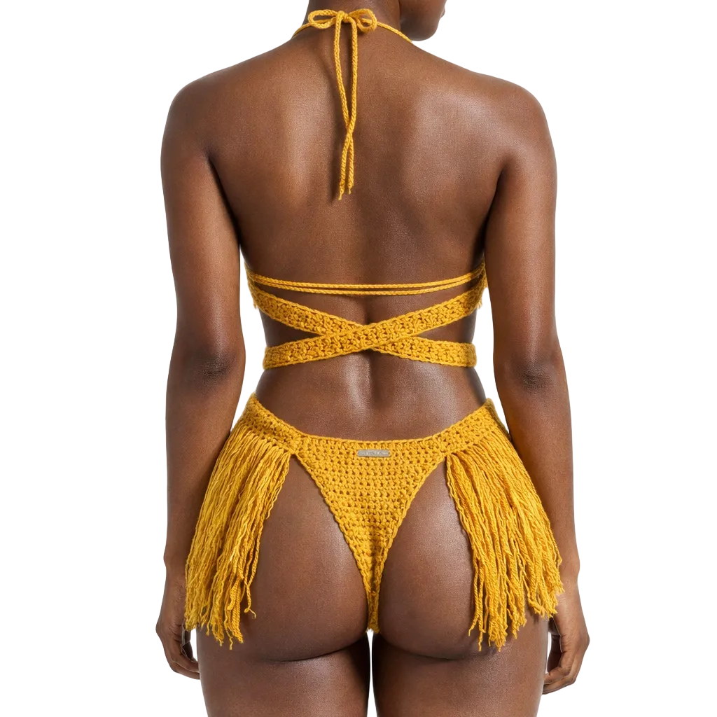 TANIJAY CROCHET READY TO SHIP Hanet Crochet One Piece Brazilian Back Coverage Gold Small – Ready to Ship (48 Hours)