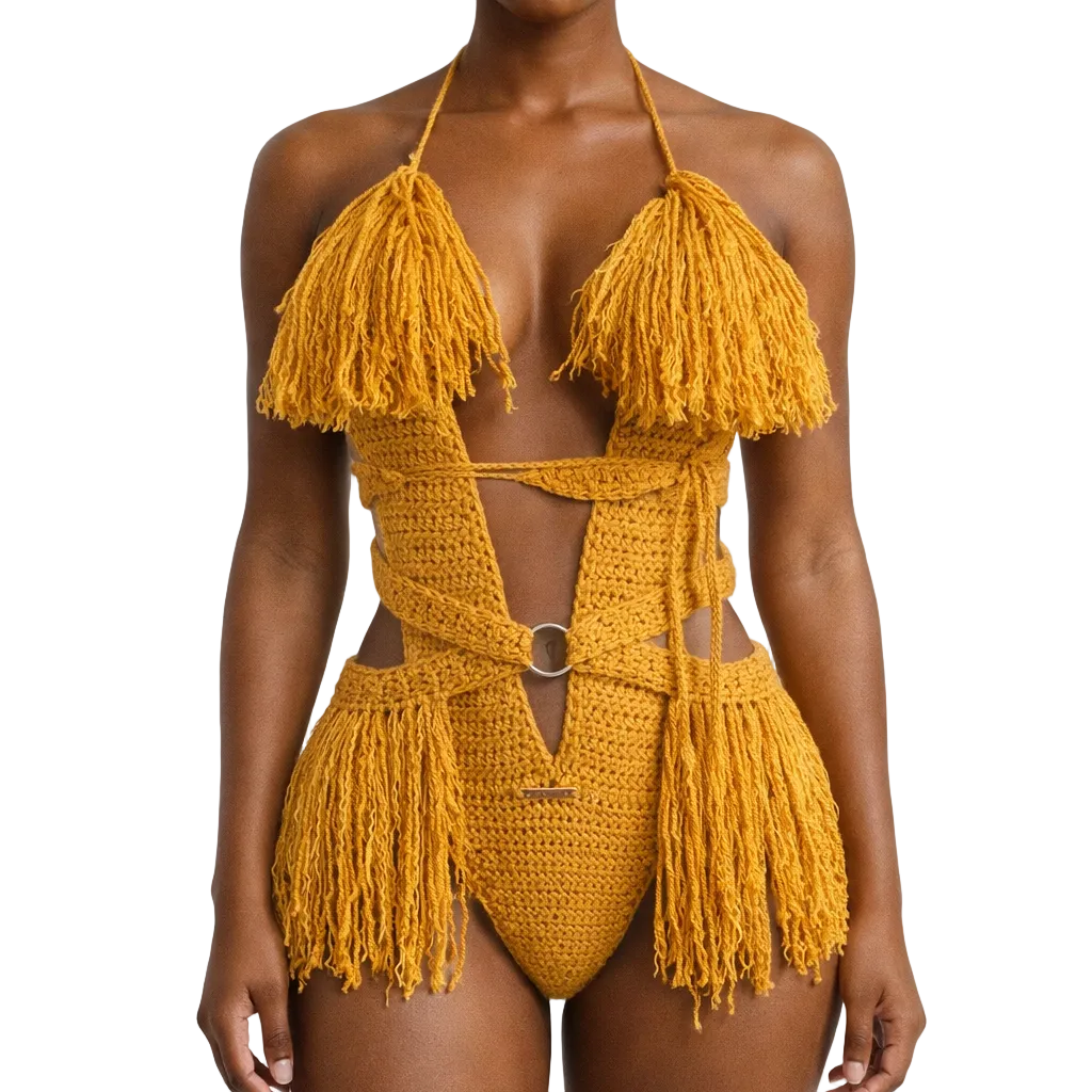 TANIJAY CROCHET READY TO SHIP Hanet Crochet One Piece Brazilian Back Coverage Gold XSmall – Ready to Ship (48 Hours)