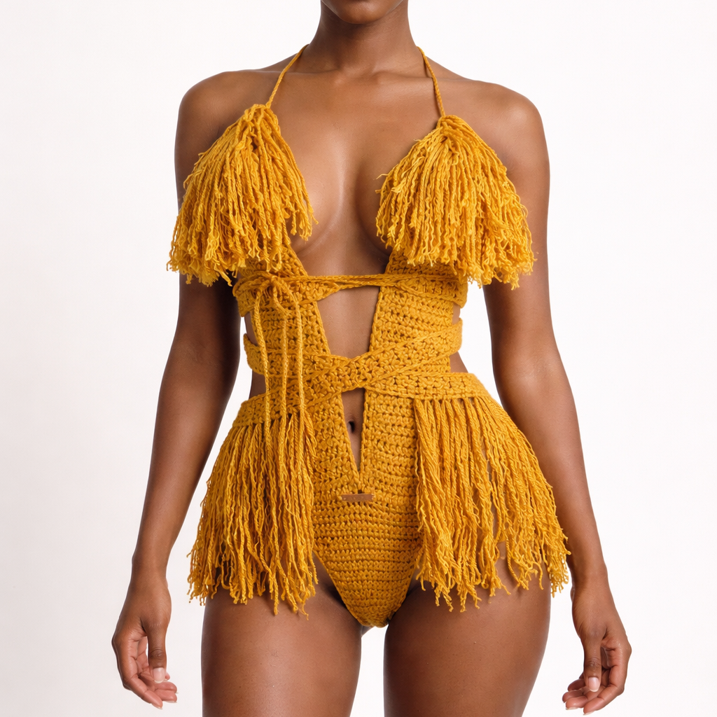 TANIJAY CROCHET READY TO SHIP Hanet Crochet One Piece Gold Small – Ready to Ship (48 Hours)