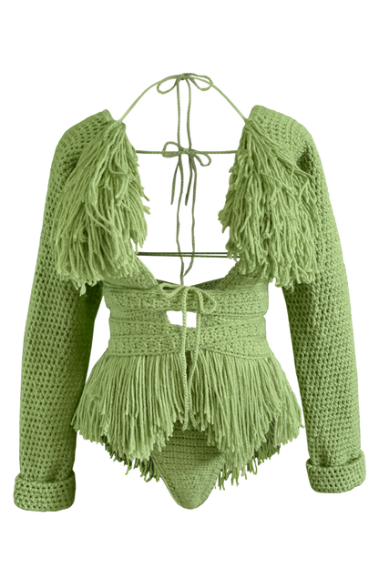 TANIJAY CROCHET ONE PIECE Hebe Crochet Monokini - Stacked Mesh Long Sleeve