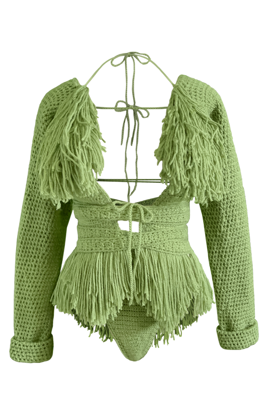 TANIJAY CROCHET ONE PIECE Hebe Crochet Monokini - Stacked Mesh Long Sleeve