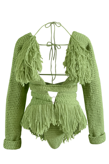 TANIJAY CROCHET ONE PIECE Hebe Crochet Monokini - Stacked Mesh Long Sleeve