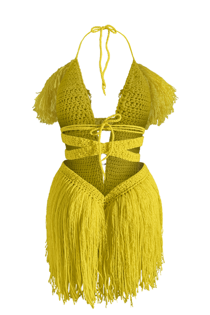 TANIJAY CROCHET ONE PIECE Hebe Crochet One Piece - Knee Length Curly Fringe