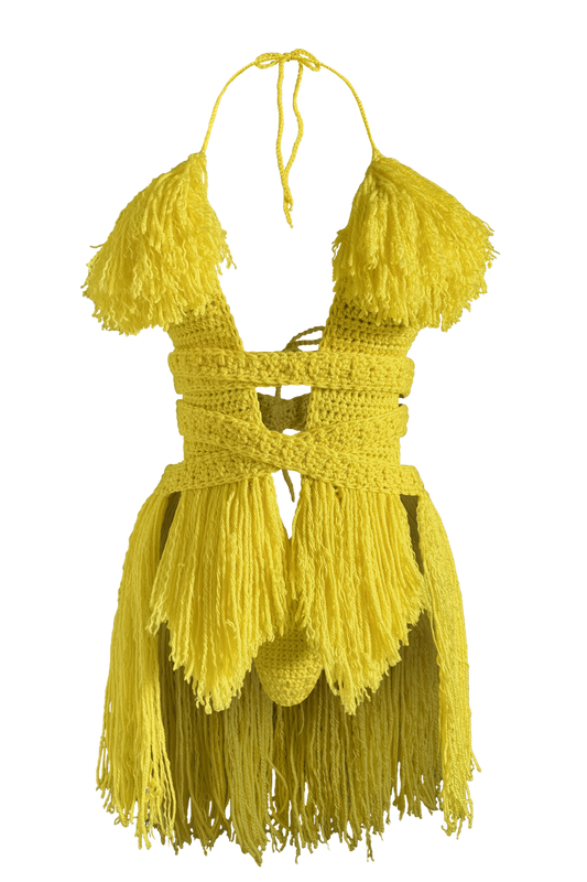 TANIJAY CROCHET ONE PIECE Hebe Crochet One Piece - Knee Length Curly Fringe