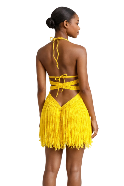 TANIJAY CROCHET ONE PIECE Hebe Crochet One Piece - Knee Length Curly Fringe