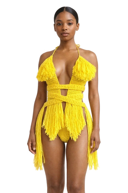 TANIJAY CROCHET ONE PIECE Hebe Crochet One Piece - Knee Length Curly Fringe