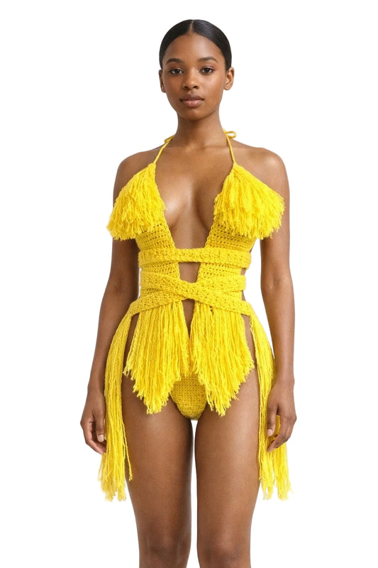TANIJAY CROCHET ONE PIECE Hebe Crochet One Piece - Knee Length Curly Fringe