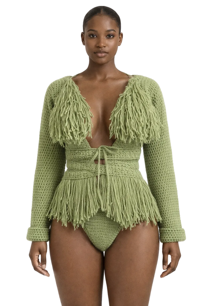 TANIJAY CROCHET ONE PIECE Hebe Crochet One Piece - Mesh Stacked Long Sleeve