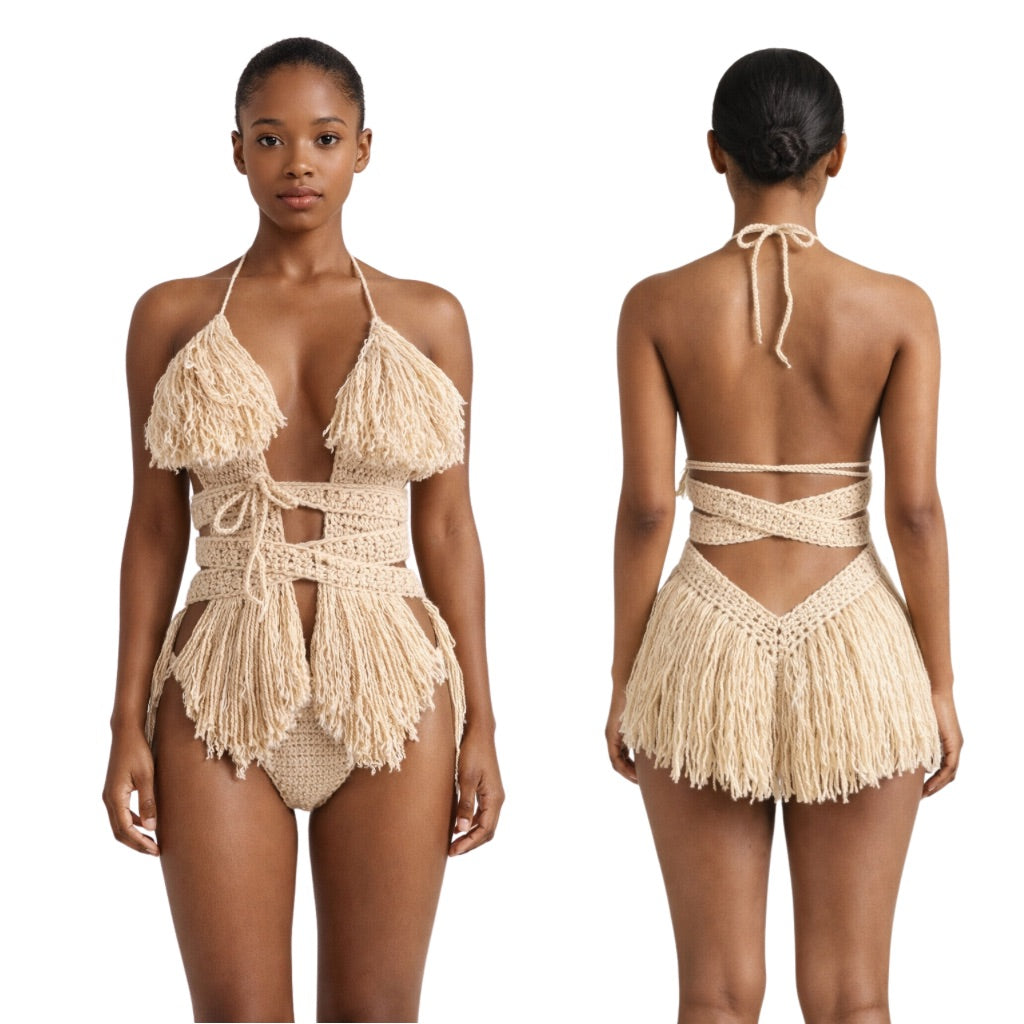 TANIJAY CROCHET ONE PIECE XS / Buff Hebe Crochet One Piece