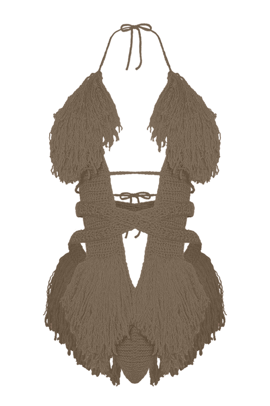 TANIJAY CROCHET ONE PIECE XS / Café Latte Hebe Crochet One Piece