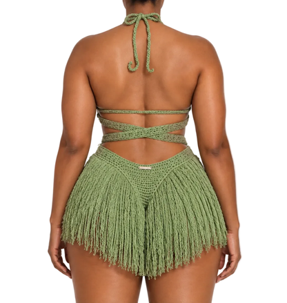 TANIJAY CROCHET READY TO SHIP Hebe Crochet One Piece Tea Leaf Medium High Cut Thong – Ready to Ship (48 Hours)