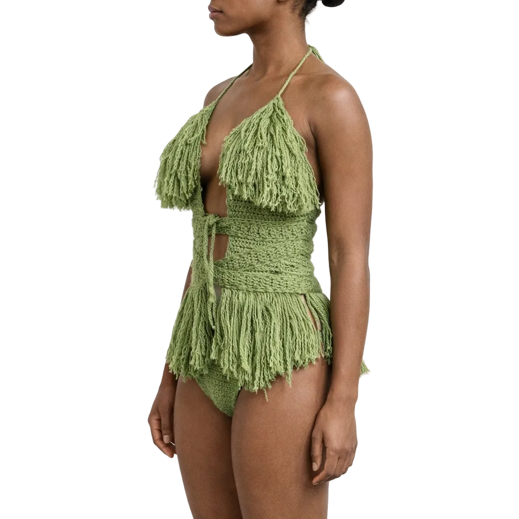 TANIJAY CROCHET READY TO SHIP Hebe Crochet One Piece Tea Leaf Small Brazilian Back Coverage – Ready to Ship (48 Hours)