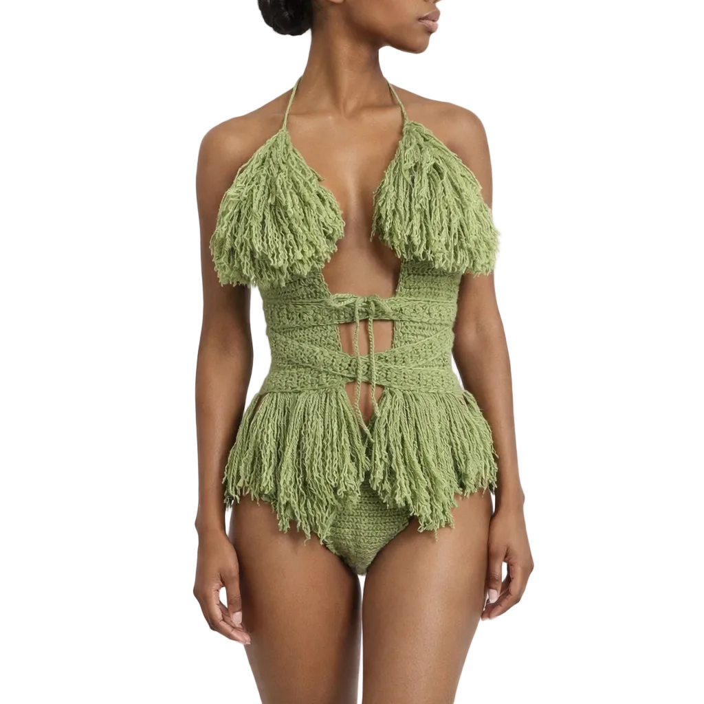 TANIJAY CROCHET READY TO SHIP Hebe Crochet One Piece Tea Leaf Small Brazilian Back Coverage – Ready to Ship (48 Hours)