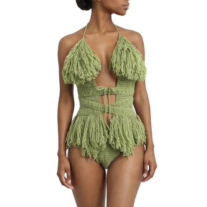 TANIJAY CROCHET READY TO SHIP Hebe Crochet One Piece Tea Leaf Small Brazilian Back Coverage – Ready to Ship (48 Hours)