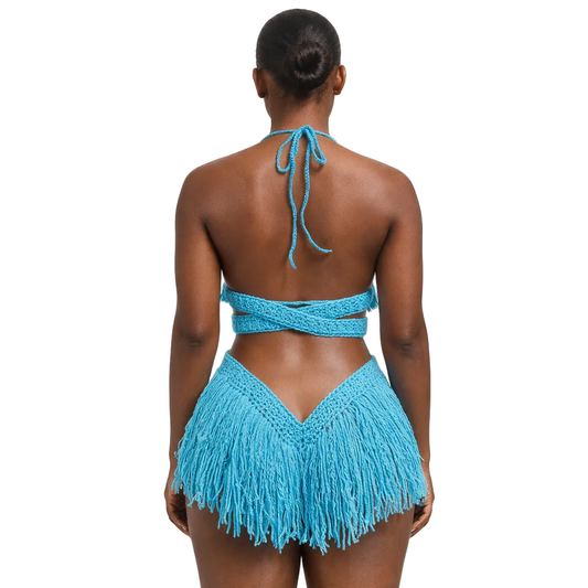 Hebe crochet one piece in Turqua, size Medium, ready to ship within 48 hours by TaniJay Crochet.