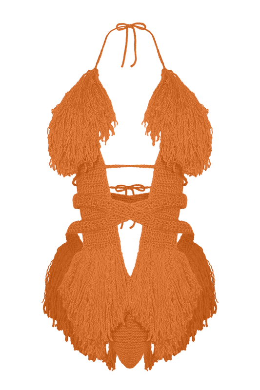 TANIJAY CROCHET ONE PIECE Pumpkin Hebe Crochet One Piece - XLarge