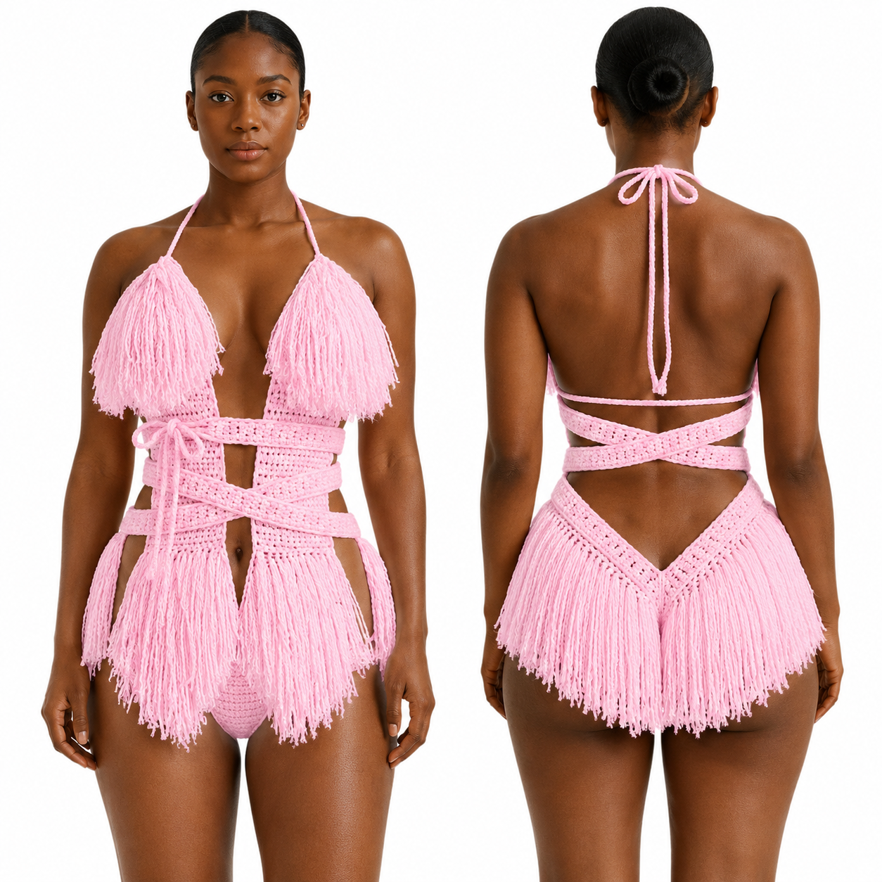 Color swatch photo of the Baby Pink Hebe crochet one piece by TaniJay Crochet.