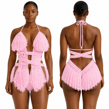 Color swatch photo of the Baby Pink Hebe crochet one piece by TaniJay Crochet.