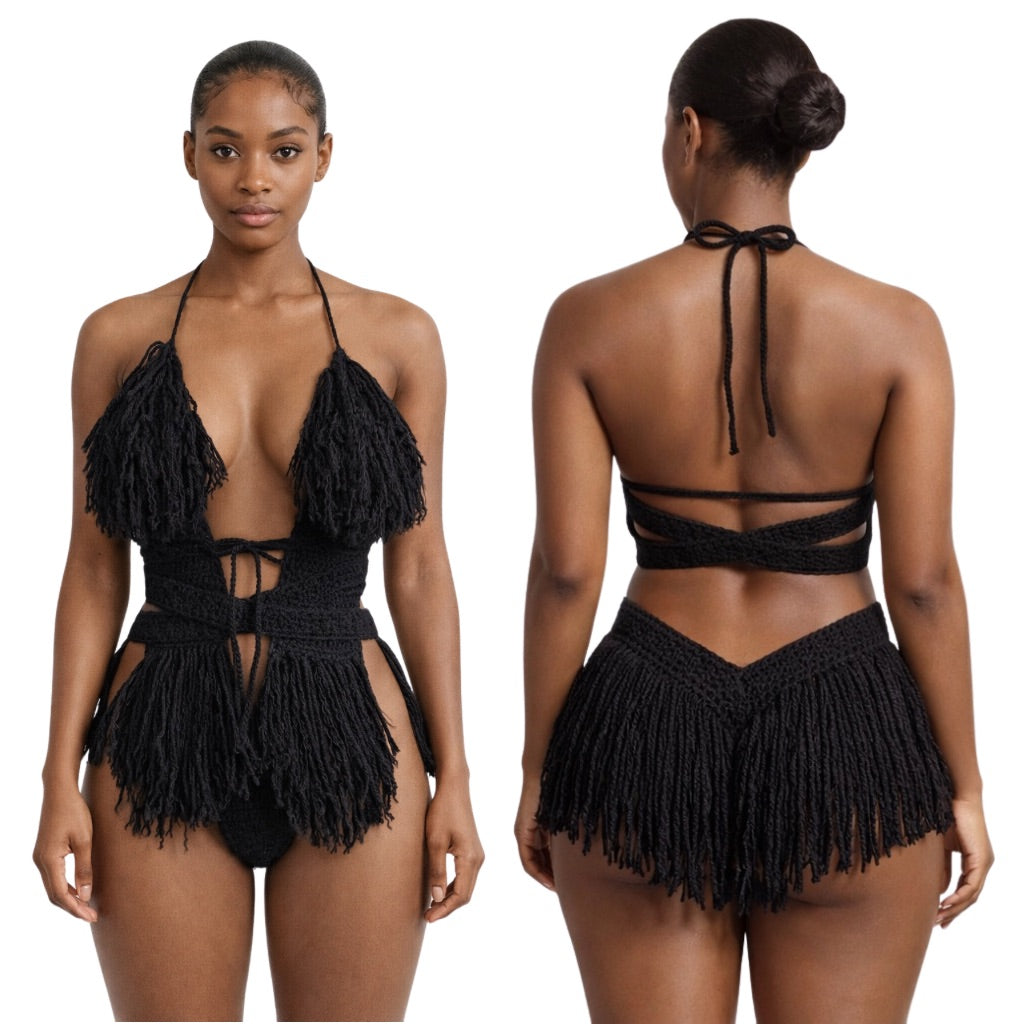 Color swatch photo of the Black Hebe crochet one piece by TaniJay Crochet.