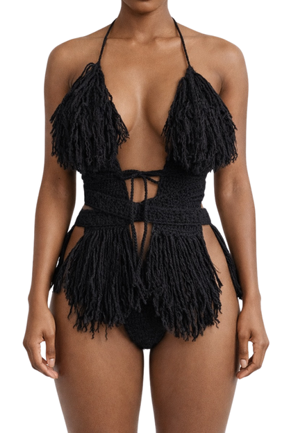 Color swatch photo of the Black Hebe crochet one piece by TaniJay Crochet.
