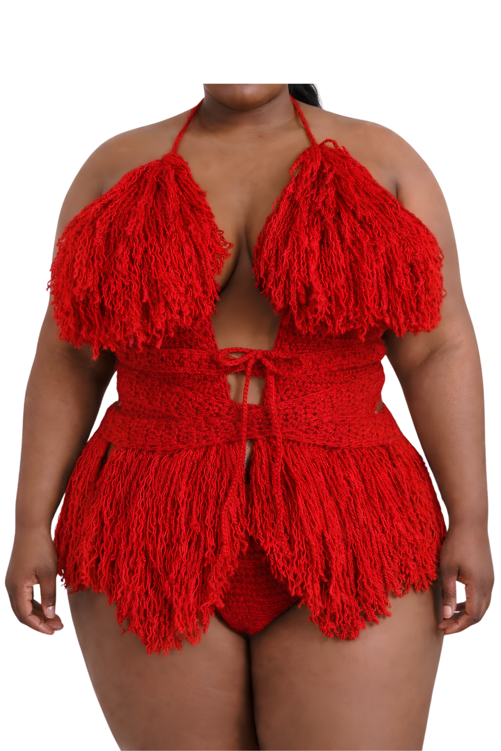 Color swatch photo of the Cherry Red Hebe crochet one piece by TaniJay Crochet.