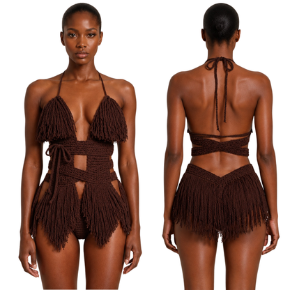 Color swatch photo of the Coffee Hebe crochet one piece by TaniJay Crochet.
