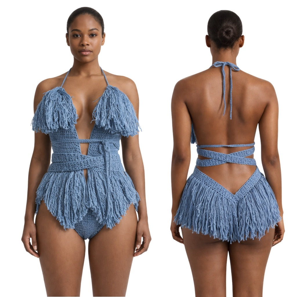 Color swatch photo of the Country Blue Hebe crochet one piece by TaniJay Crochet.