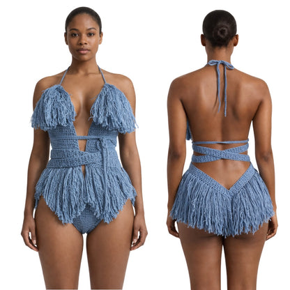 Color swatch photo of the Country Blue Hebe crochet one piece by TaniJay Crochet.