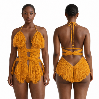 Color swatch photo of the Gold Hebe crochet one piece by TaniJay Crochet.