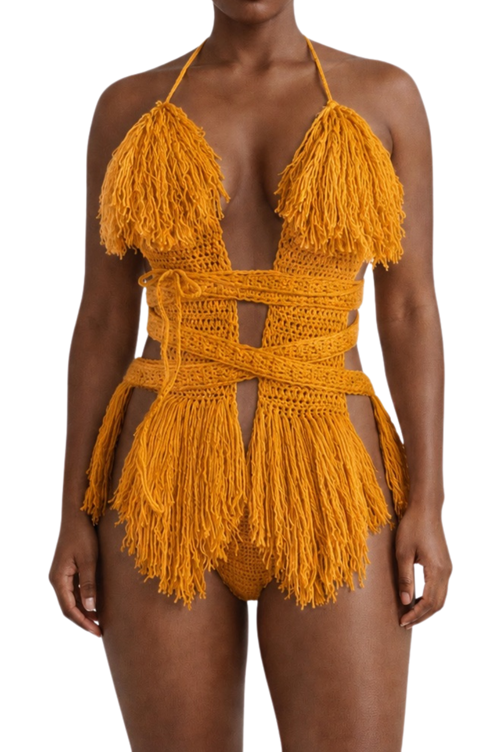 Color swatch photo of the Gold Hebe crochet one piece by TaniJay Crochet.