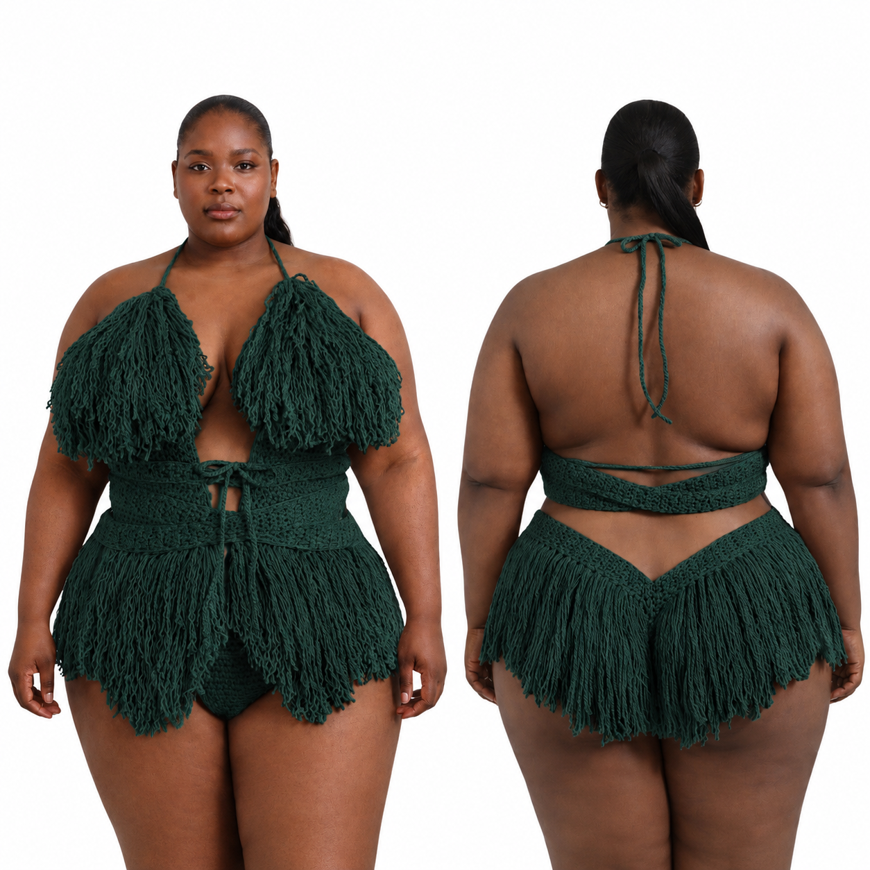 Color swatch photo of the Hunter Green Hebe crochet one piece by TaniJay Crochet.