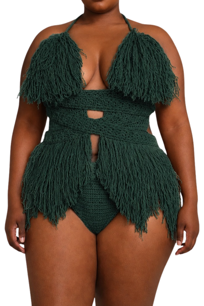Color swatch photo of the Hunter Green Hebe crochet one piece by TaniJay Crochet.