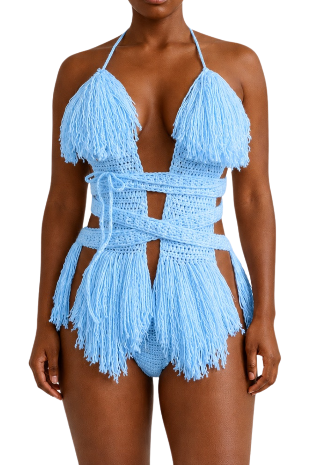 Color swatch photo of the Light Blue Hebe crochet one piece by TaniJay Crochet.