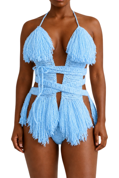 Color swatch photo of the Light Blue Hebe crochet one piece by TaniJay Crochet.
