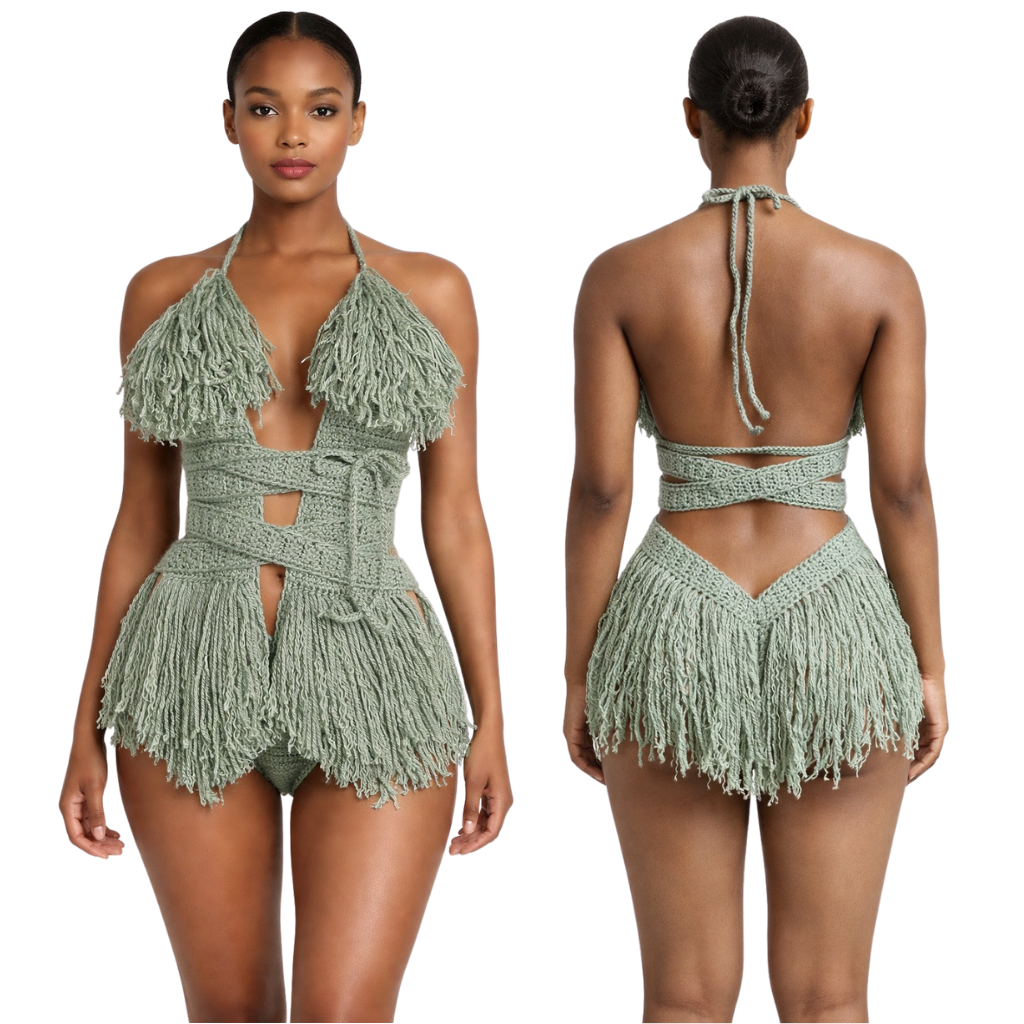 Color swatch photo of the Light Sage Hebe crochet one piece by TaniJay Crochet.