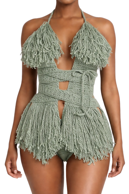 Color swatch photo of the Light Sage Hebe crochet one piece by TaniJay Crochet.