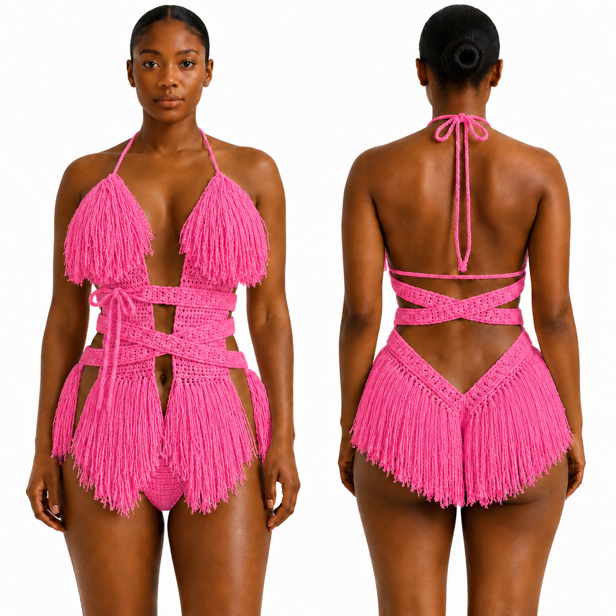 Color swatch photo of the Pretty n Pink Hebe crochet one piece by TaniJay Crochet.